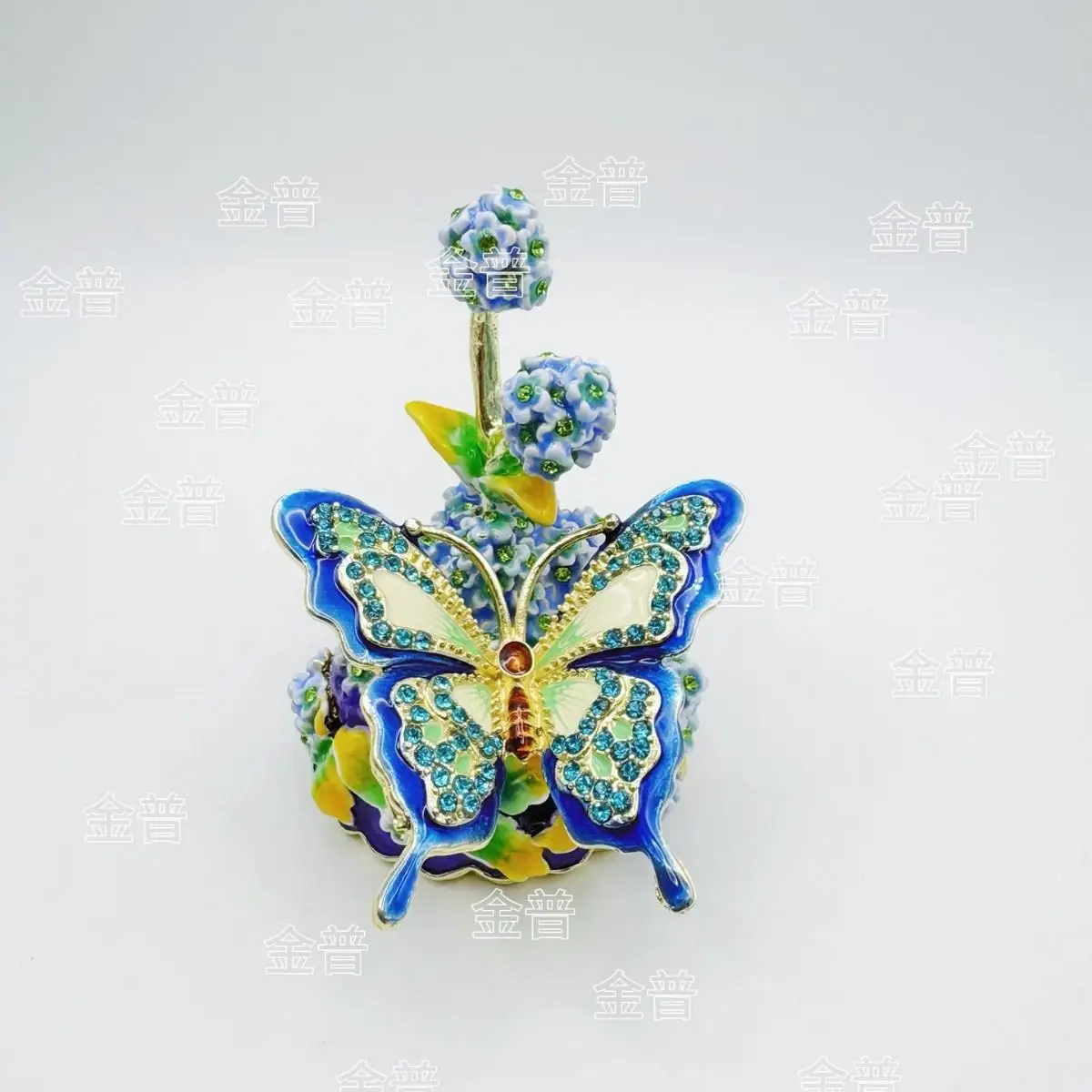 European-style Blue Butterfly Tree Enamel Jewelry Box Exquisite Metal Decorations.A Flip-top Jewelry Ring Storage Packaging Box.