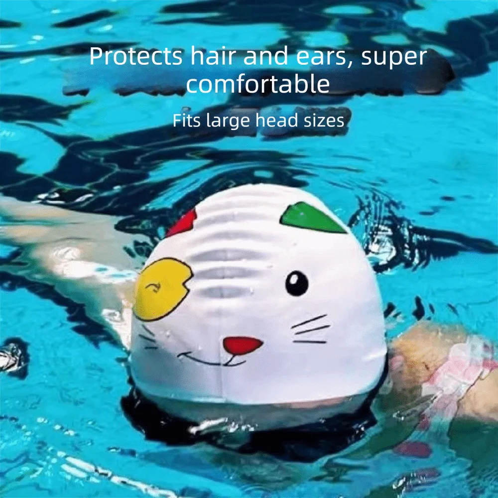 Cute Cartoon Elastic Swimming Cap Enlarged Silicone Silicone Swimming Hat Waterproof Comfortable Swim Cap Safe Swimming