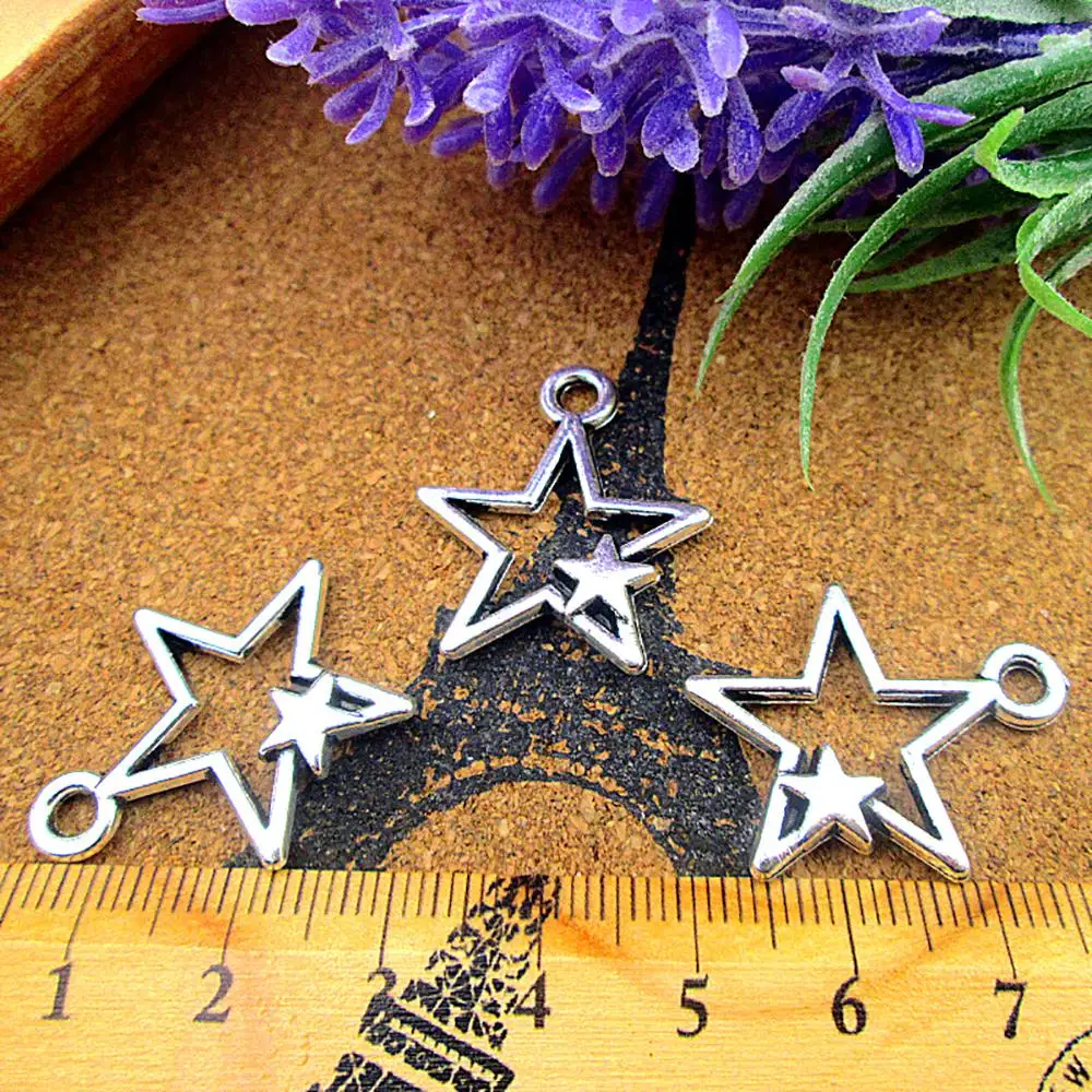 

60pcs 22*28MM Antique Silver Star Charms For Jewelry Making DIY Findings Alloy Pendants