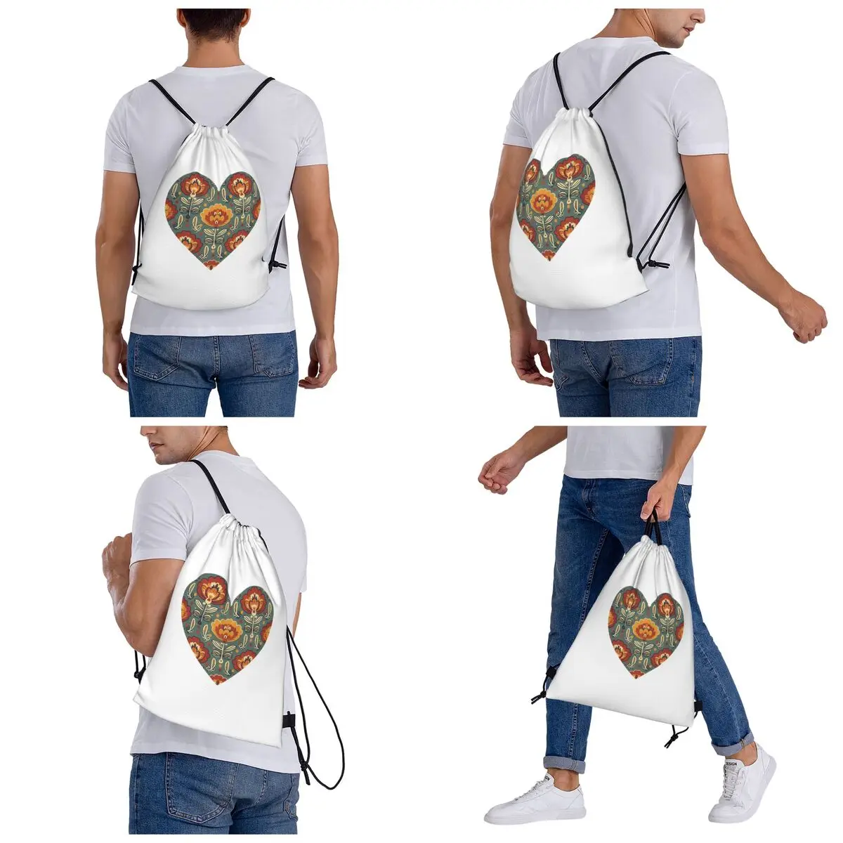 Retro Bloom Seamless Floral Pattern Backpacks Fashion Drawstring Bags Storage Bag Book Bags for Travel Students