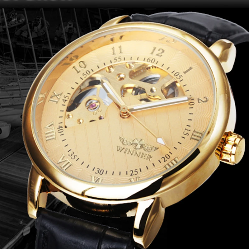 2022 Hot Sale T-Winner Watch Luxury Gold Skeleton Watches Men Mechanical Hand Wind Wristwatches Reloj Hombre Relogio Masculino