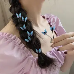 6Pcs/Lot Women Hair Accessories Blue Butterfly Hairpin Super Fairy Hair Clip One-Word Head Barrettes Summer Cute Girls Headdress