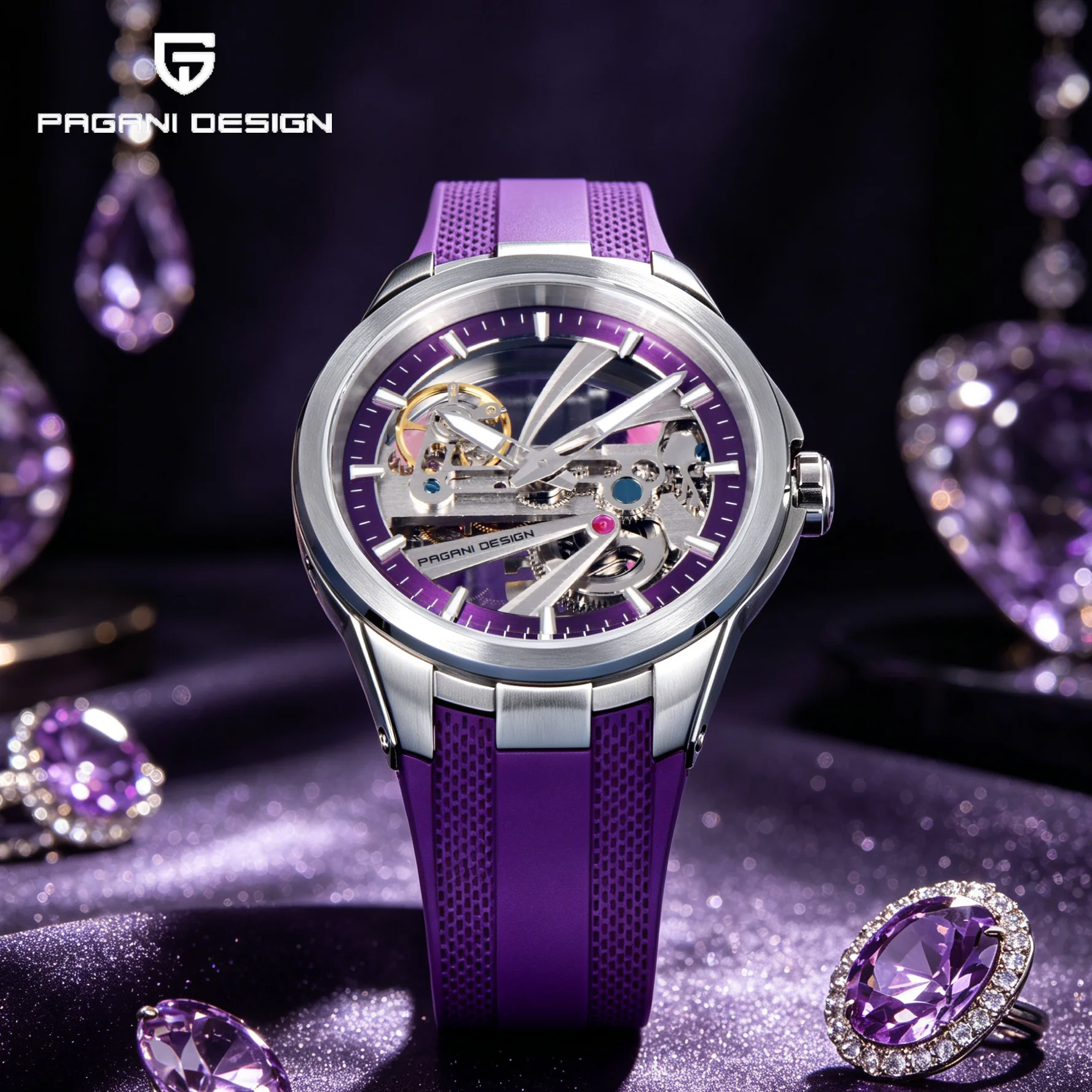 PAGANI DESIGN PDYS030 original Mechanical Watch Purple Open-Work Movement for Watch Enthusiasts men watches reloj hombre