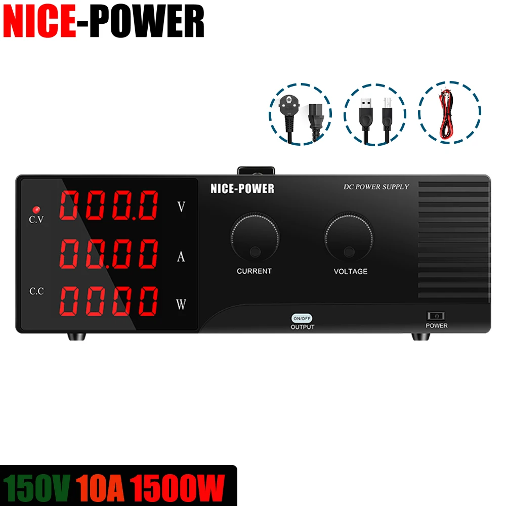 

NICE-POWER R-SPS15010 1500W 150V 10A Adjustable Lab Regulator 120V 64V 30V DC Power Supply for Phone PCB Repair Aging Testing