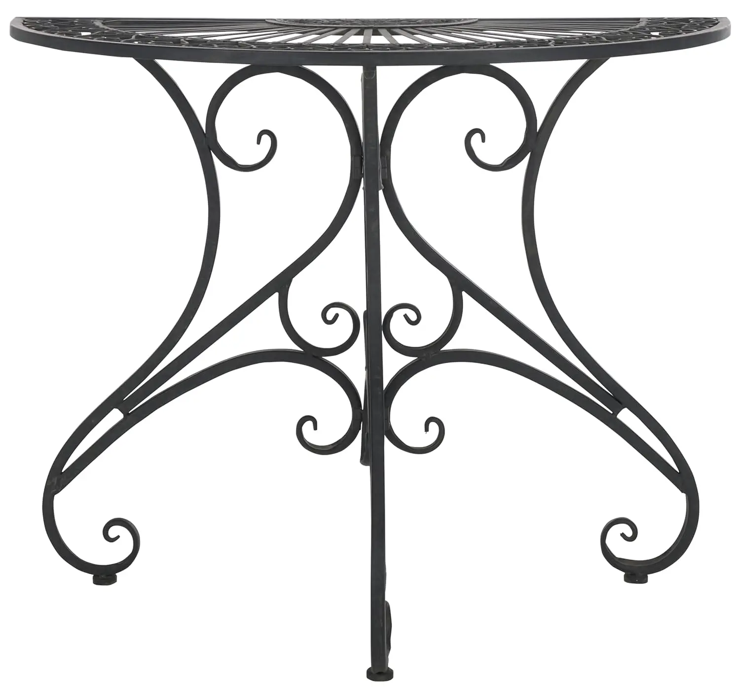 

Outdoor Collection Victorian Scroll Antique Black Iron Accent Table, Customized