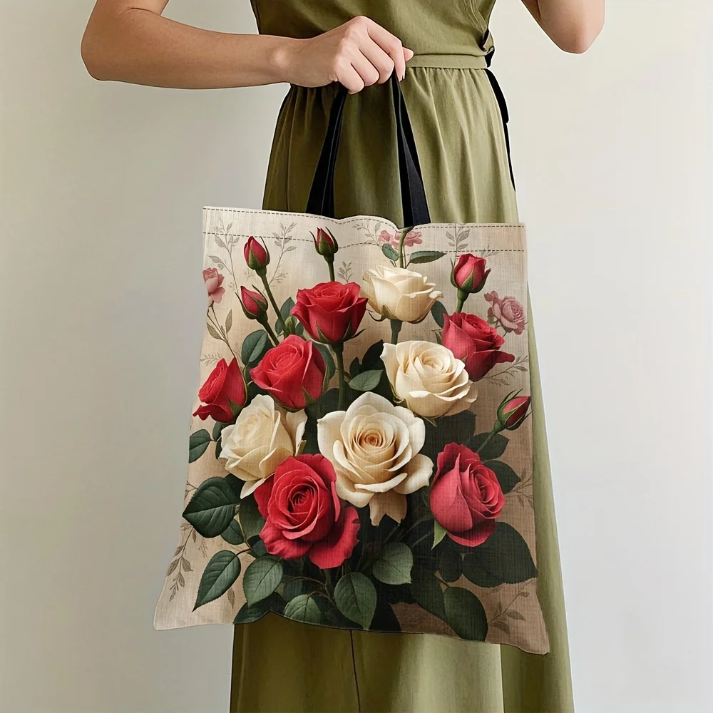 1pc Chic And Functional Vintage Floral Tote Bag for Shopping Traveling, And Daily Tasks, Reusable Grocery Bags Shoulder Bag