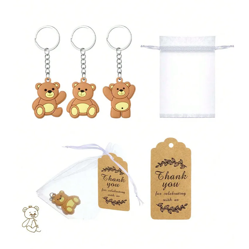30 Stück niedliche Bären-Schlüsselanhänger, ideal als Geschenk für Partys. Dieser Bären-Schlüsselanhänger wird mit einer Tülltasche, einer Dankeskarte und einem Anhänger geliefert, ideal für – Detail 5