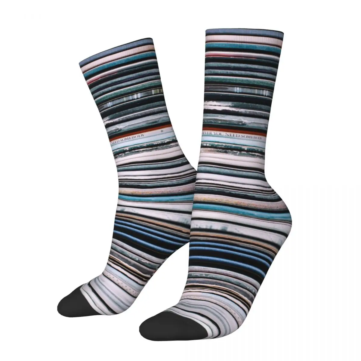 

Autumn Winter Harajuku Women Men Vinyl Records Retro Stripes Socks Music Sweat Absorbing Basketball Socks