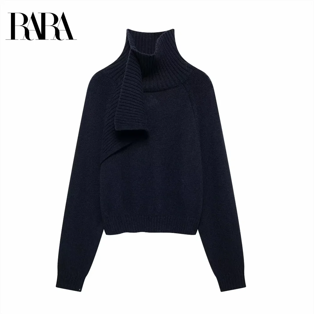 2024 RARA  Autumn/Winter  New  Women's  Fashion Collar Asymmetric  Scarf  Decoration Knitwear Sweater