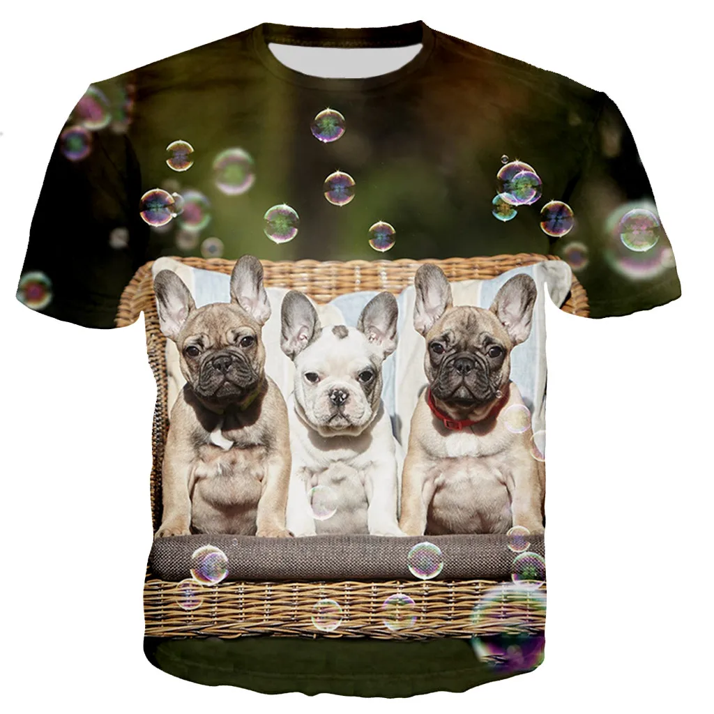 Animal French Bulldog 3D Printed T-shirt Men Women Summer Fashion Casual Short Sleeve Harajuku Streetwear Oversized Tops 6XL