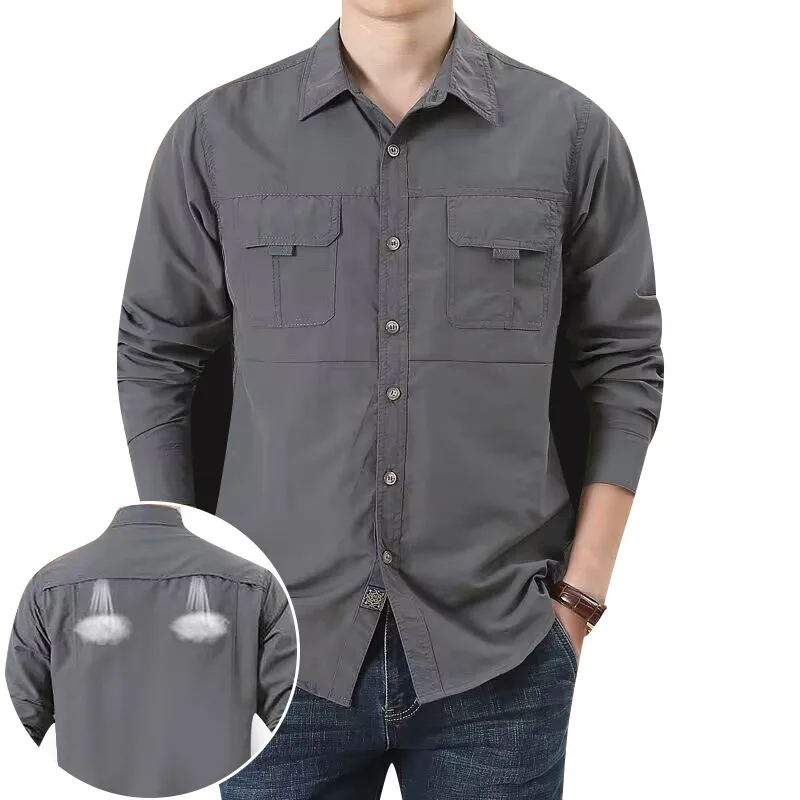 Men's Green Short-sleeve Collared Shirts for Spring and Summer, Black Nylon Shirt, and Lightweight Khaki Tops.