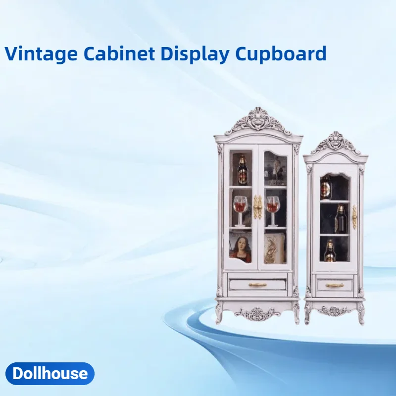 

1/12 Vintage Cabinet Display Cupboard Wine Cabinet Furniture Model Doll Home Living Room Simulation Storage Decor Toy