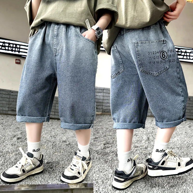 Boys Summer Jeans Shorts for Tweens Children Loose Style Fashion Street Capris Pants Teenage Kids Casual Denim Shorts