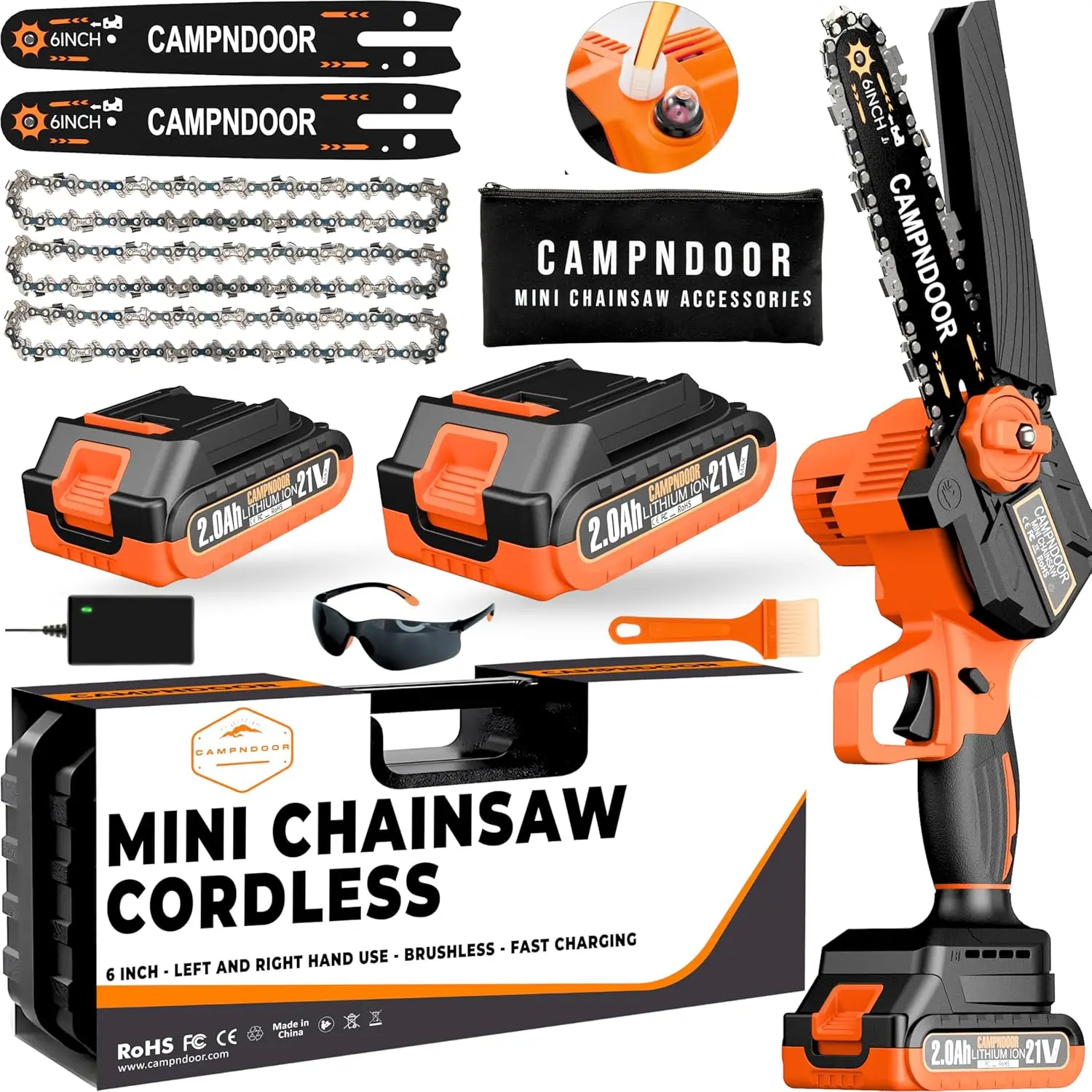 Mini Chainsaw Cordless 6 Inch - Self Oiling Battery Powered Chain Saw - Electric Chainsaw Cordless - Hand Tree Saw - Battery