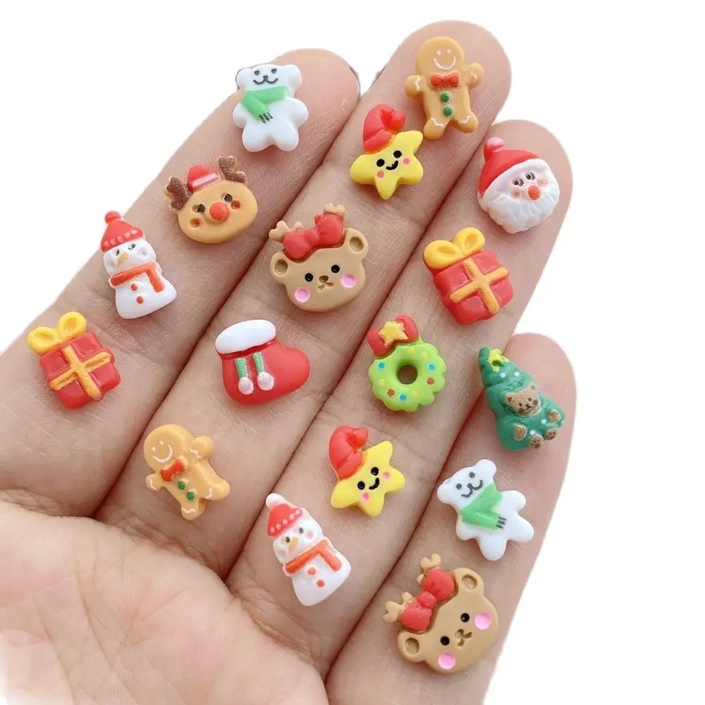 30Pcs New Cute Resin Colorful Christmas Bear, Tree, Snowman, Gift Box Series Flat Back Ornament Jewelry Making Manicure Hairwear