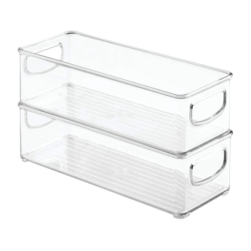 Cubo de plástico apilable para almacenamiento de alimentos, organizador de 2 piezas con asas para despensa de cocina, armario, refrigerador, congelador