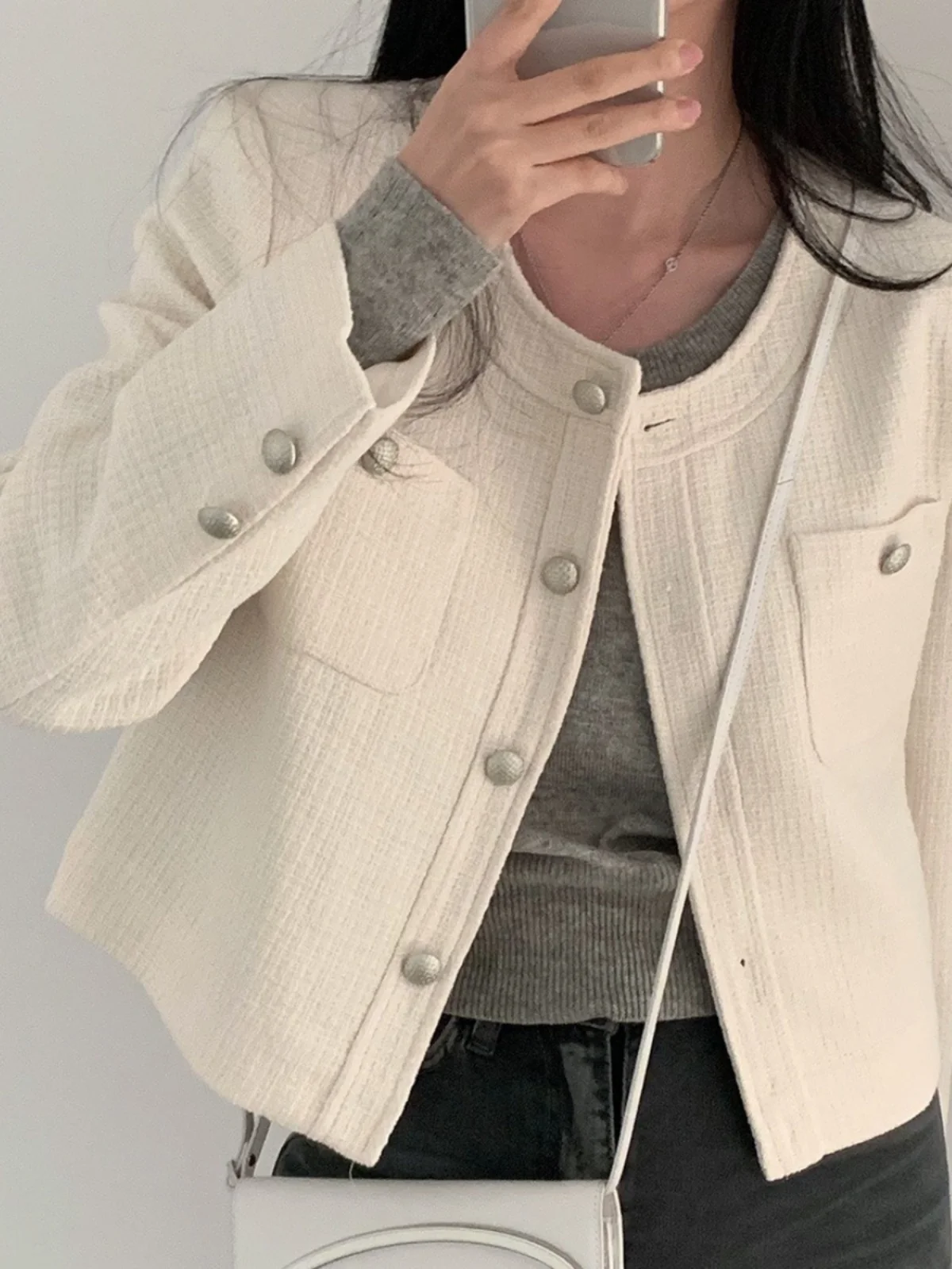 

Chic Spring Autumn Sle Long Sve round Ne Outerwear Women's Faion Ele Ladylike Retro High End Feel Unique Design
