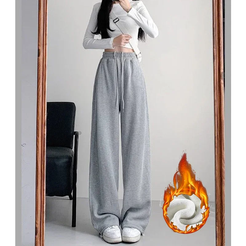 2025 Winter Meisjes Sneeuw Warme Joggingbroek Dame Hoge Taille Casual Pluche Broek Dames Klassieke Effen Fleece Thermische Broek