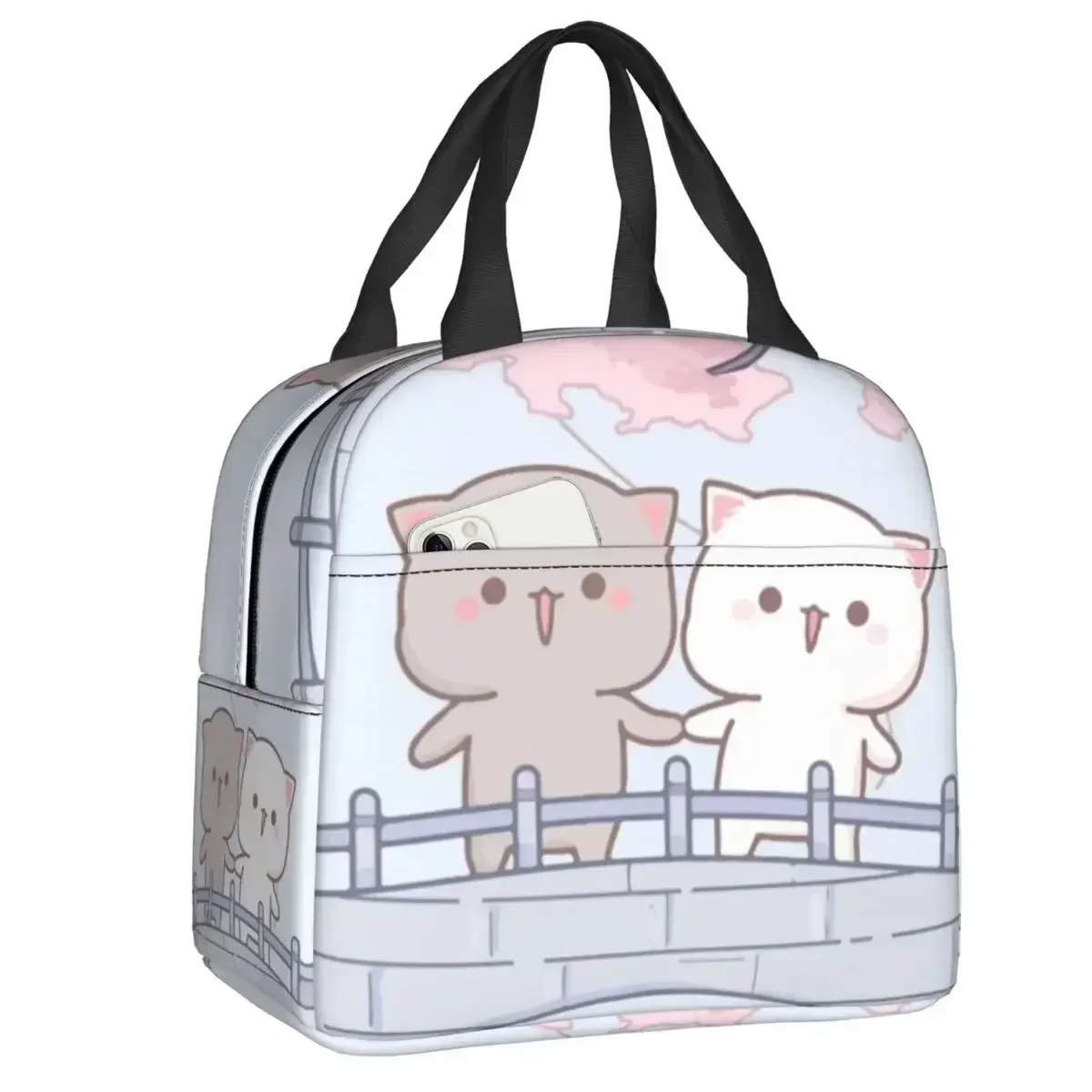 Mochi Cat Chef Peach Insulated Lunch Bag for Outdoor Picnic Peach And Goma Resuable Thermal Cooler Lunch Box Women Children