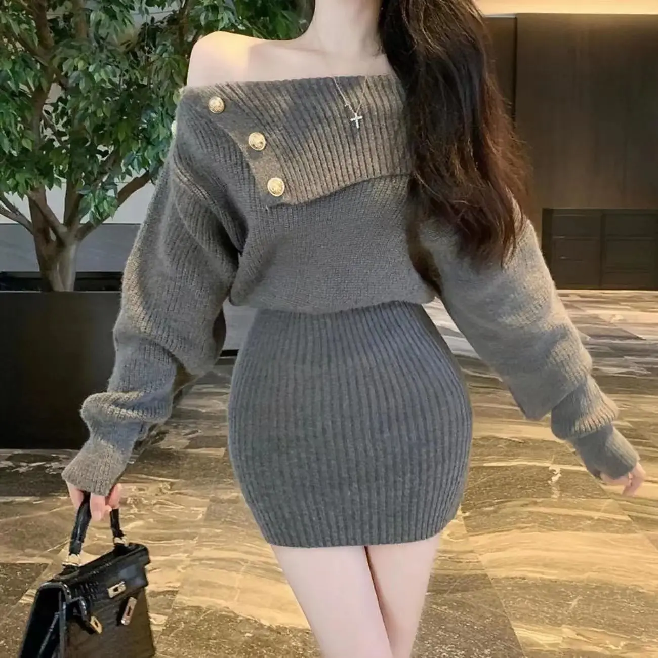 

2023 Autumn Pure Color Slim Bodycon Knitted Dress Woman Korea Fashion Y2k Mini Dress Short Party Casual Retro Dress Office Lady