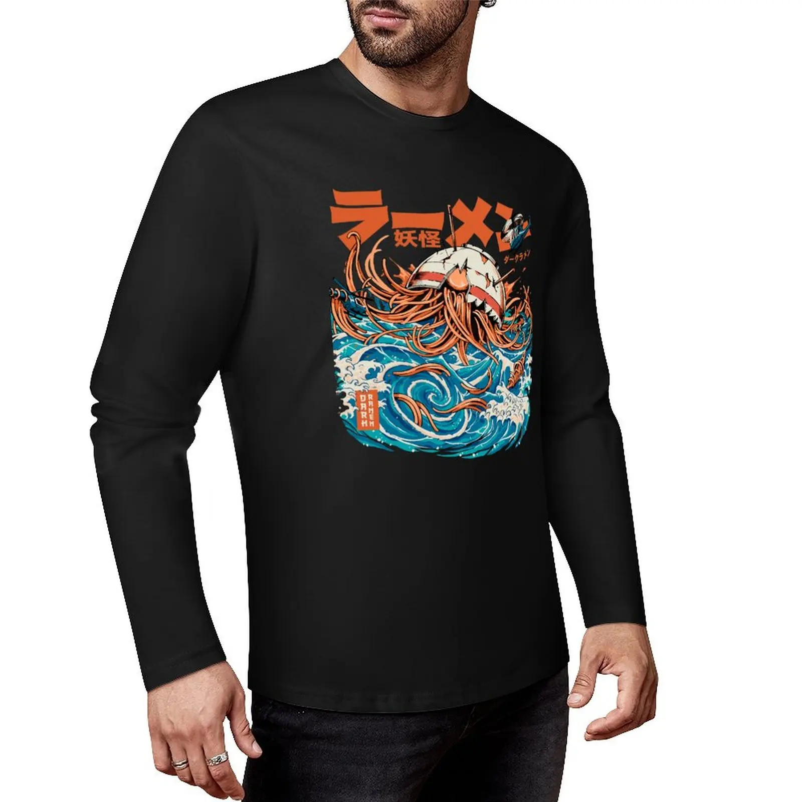 

Black Dark Great Ramen off Kanagawa Long T-Shirt graphic t shirt black t shirts plain t shirts men