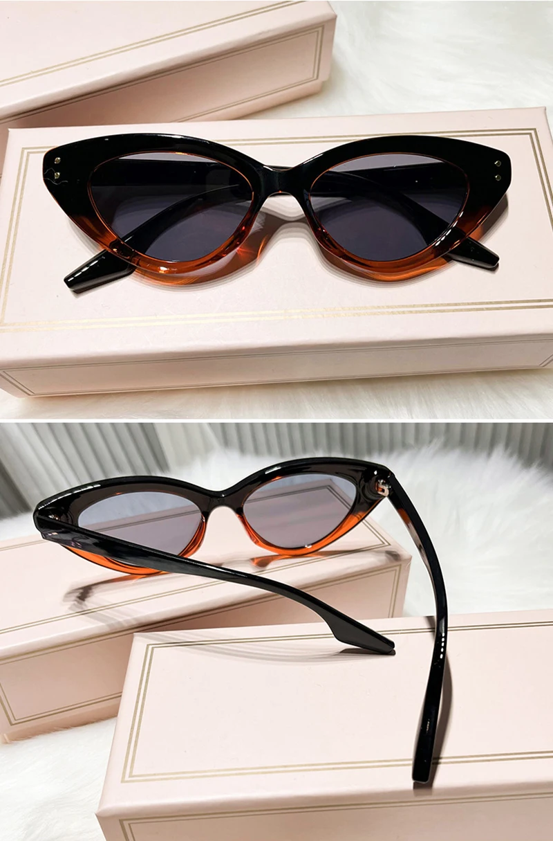 Cat Eye Fashion Vintage Sunglasses Women 2025 Luxury Brand Designer Punk Sun Glasses Trendy Sexy Ladies Small Frame Rivet Shades