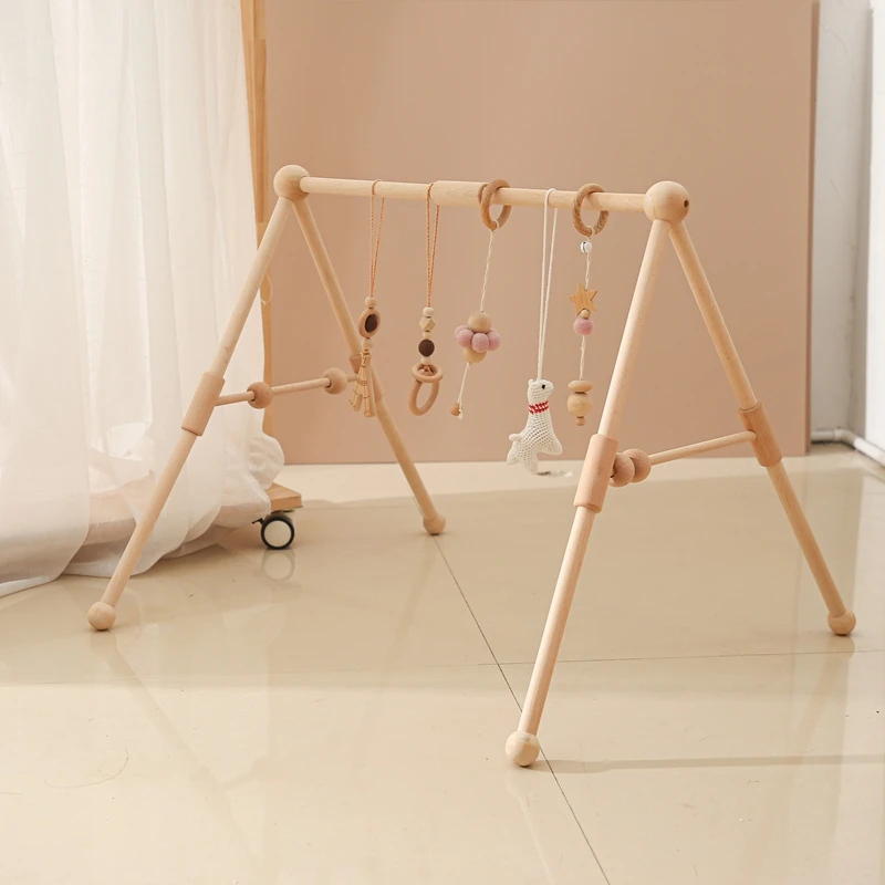 Baby Montessori Holz-Spielbogen mit Rassel-Spielzeug, Neugeborenen-Mobile, Hängende Sensorik-Spielzeuge, Faltbarer Spielbogen mit Halterung, Geschenk für Kinder – Detail 10