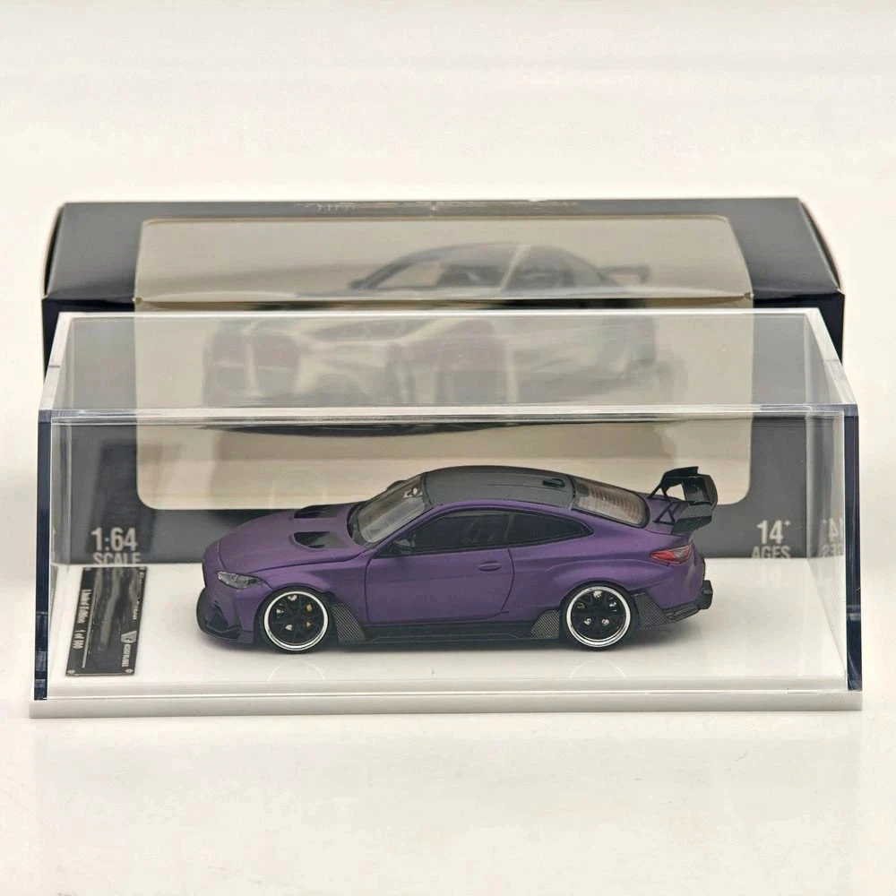 SW 1:64 FOR G82 M4 matte purple Widebody Sports Model Diecast Model Car Miniature Collection vehicle toy models