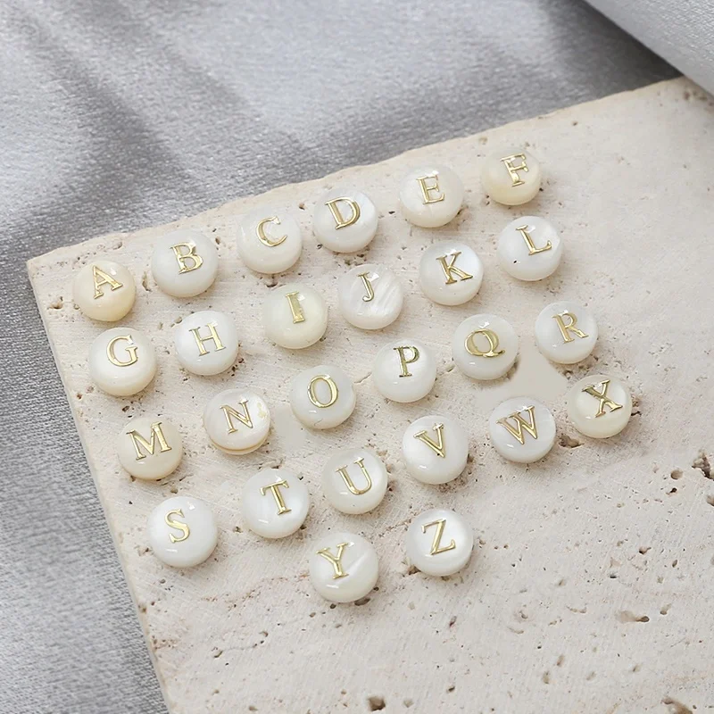 Natural Shell Round Cake Oil Drop Letter English Letter 8mm Straight Hole Spacer Diy Beaded Bracelet Accessories