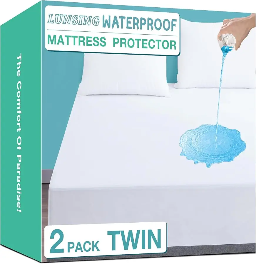 

2 Pack Waterproof Twin Mattress Protector, Noiseless, Breathable, and Soft Twin Size Mattress Pad Co er with 6-16 inches Deep Po