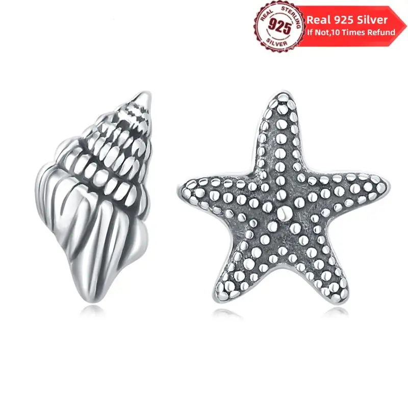 Authentic 100% Real 925 Sterling Silver Pendientes Earrings Starfish Zircon Ocean Style Earrings For Women Wedding Gifts