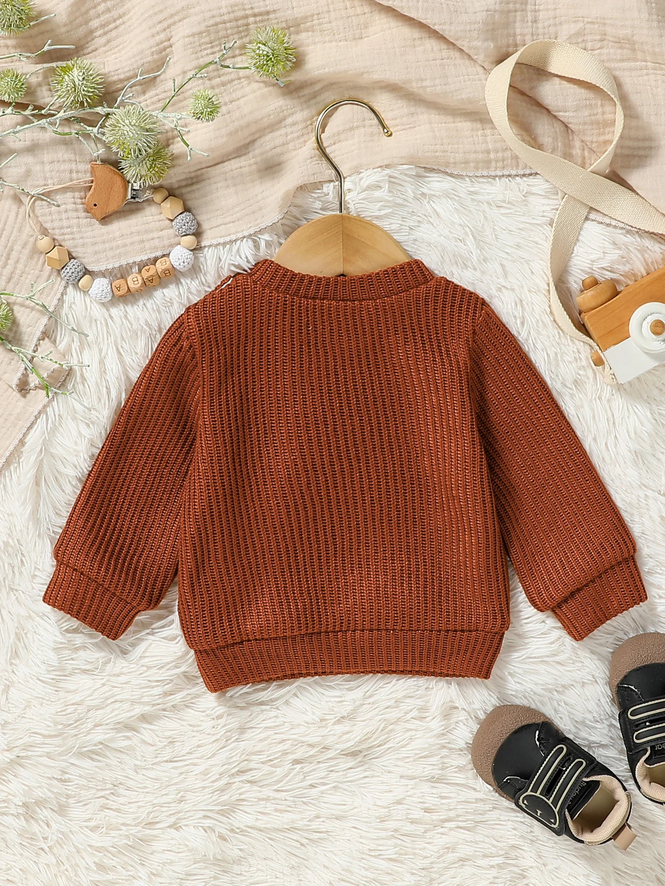 2024 New Style Baby Boys Autumn/Winter Solid Long Sleeve Casual Daily Sweater For 3M-3Y Clothes