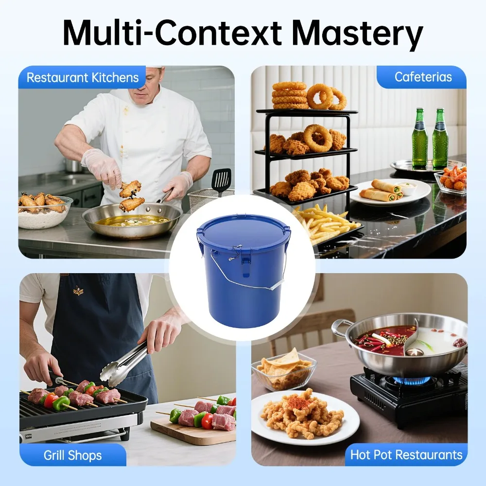 Oil Container, 6 Gallon Blue Steel Drum, High Temperature Resistant Oil Storage, Rust Proof Filter Tank for Commercial Kitchen Use