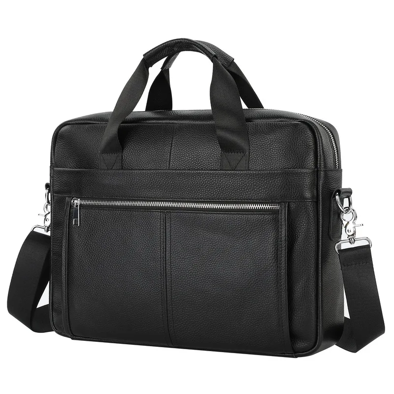 Men's genuine leather handbag for business trips and official documents 15-inch laptop bag - cowhide shoulder bag