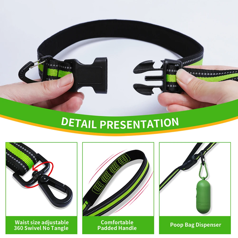 

Pet Dog Walking Belt Fluorescent Green Reflective Strap Nylon Material Waist Leash Design Reduce Fatigue