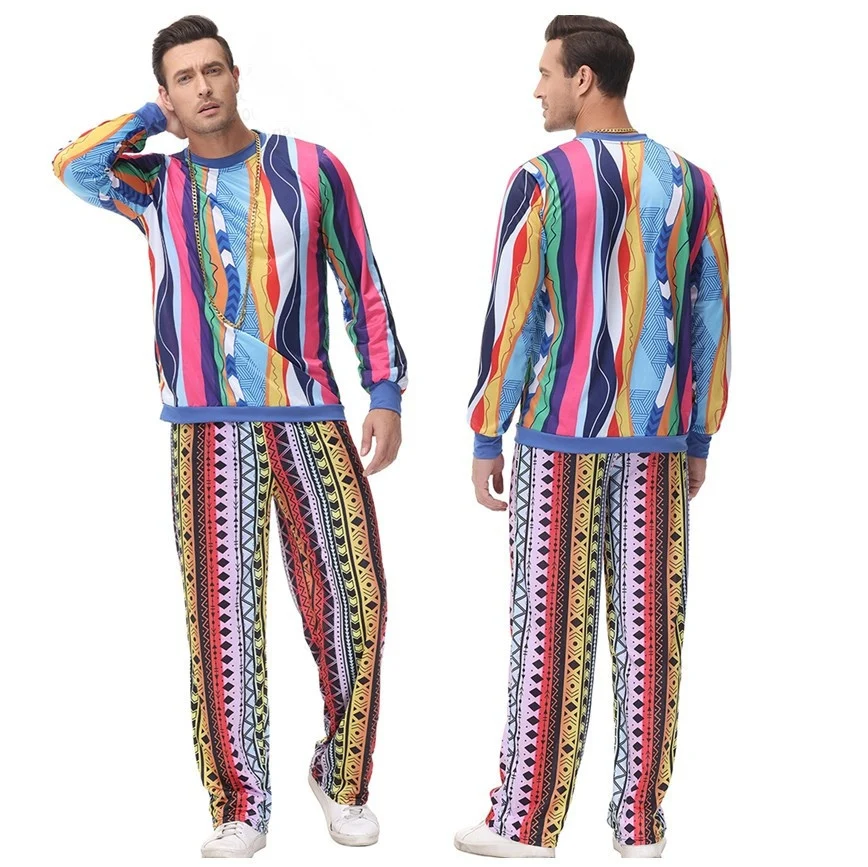 Disco Couples Costume loween Vintage Hippie Bar Par Outfit oulder Strap Pants Cosplay Women's Ethnic Faion