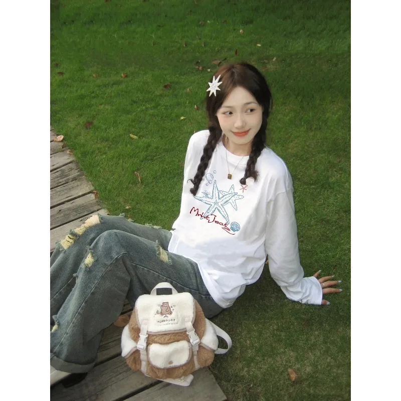 

Новая женская одежда с 3D принтом и круглым вырезом, модная осенне-зимняя футболка с длинными рукавами, подарок для девочек, универсальный топ