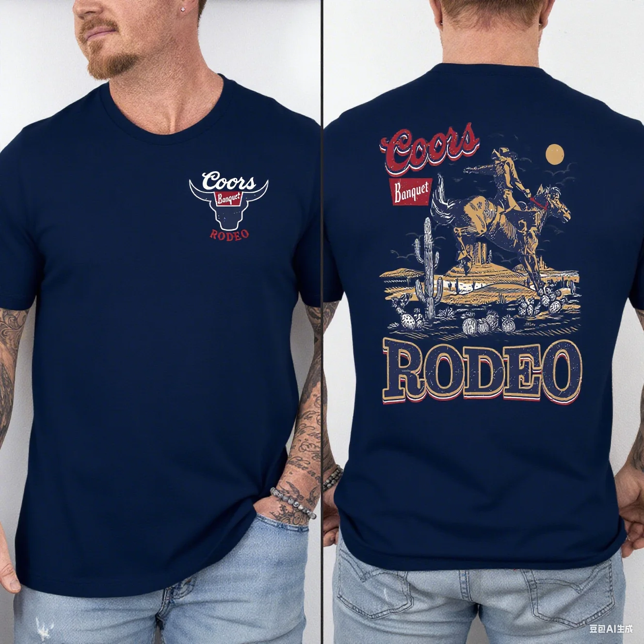 Men's Cotton Tee with Banquet Rodeo Artwork Classic Rodeo Design Front and Back Prints Streetwear Print New Arrival Tee S-4XL
