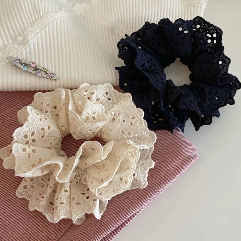

Large Scrunchies Double Layer Hollowed Lace Fabric Hair Tie Ponytail Holder Elastic Hair Band Rubber Band Women Hair Accessories