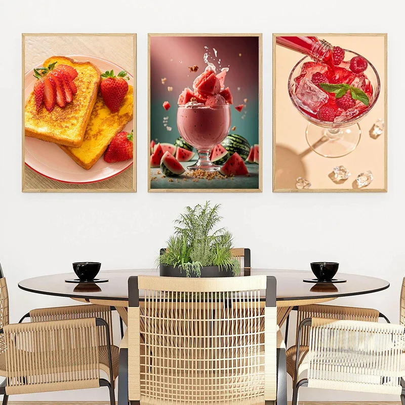 Multiple sizes 1pc frameless Canvas Painting,French Pastries Berry Blueberries Cake Cream Puff Poster Wall Art HD Pictures Canva