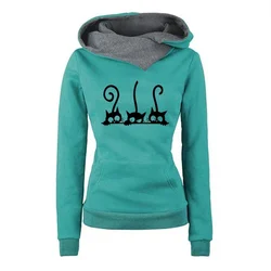 New Arrival Women's Cute Cat Hoodies Autumn Winter Warm Sweatshirt High Quality Ladies Daily Casual Sports Jogging Top Clothes