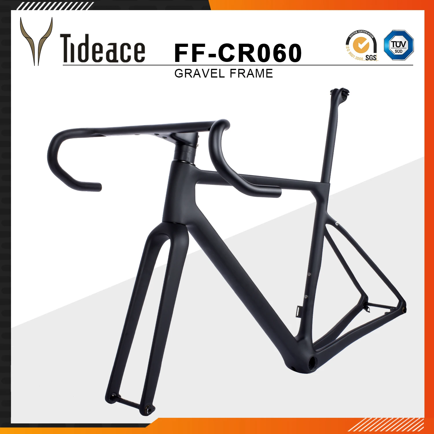 

Flat Mount Disc Brake Compatible Carbon Gravel Bike Frame Aero Road Bicycle Frameset with Handlebar 160mm and 140mm