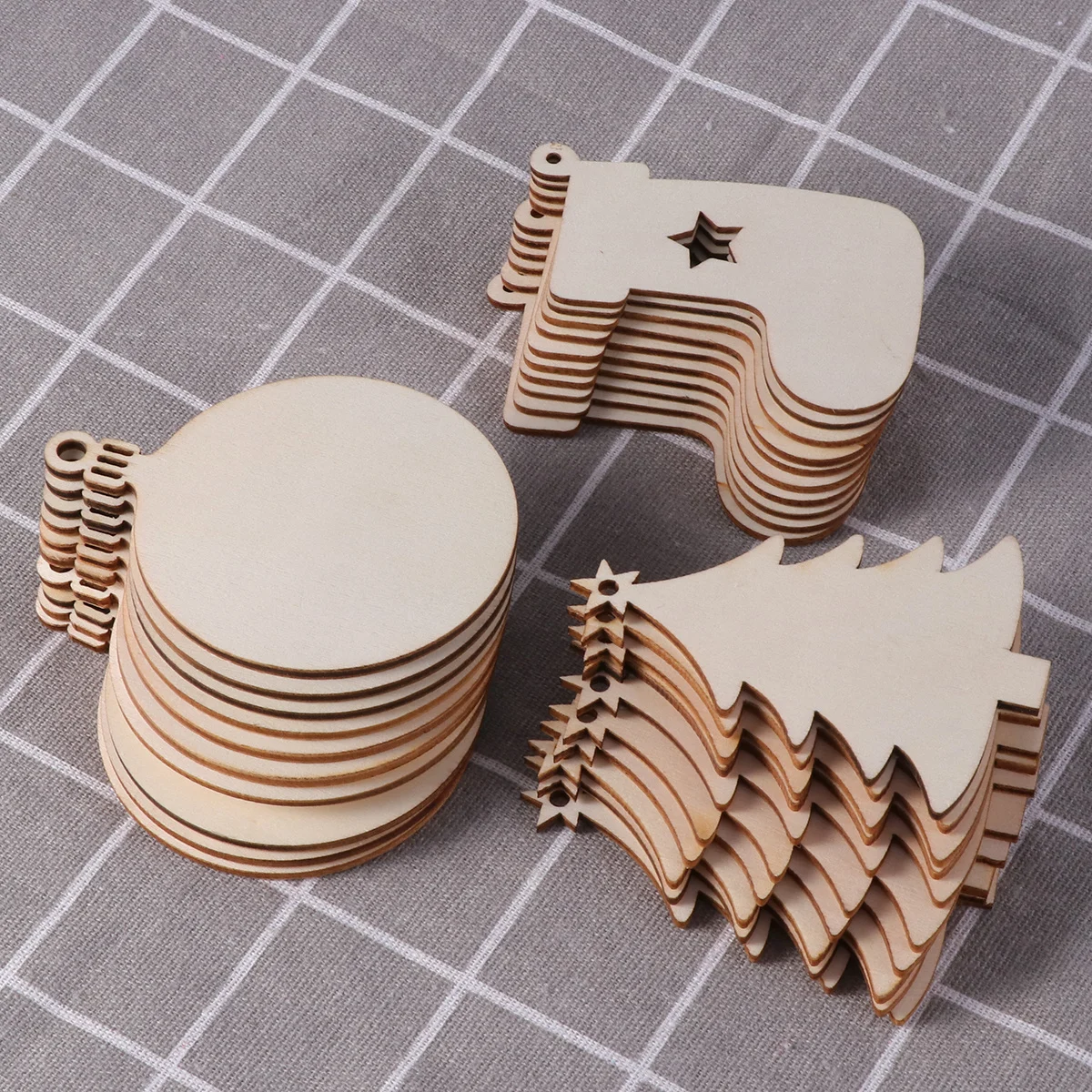 

40Pcs Wooden Christmas Pendant Set Rustic Unpainted Wood Cutouts for DIY Holiday Decorations Projects