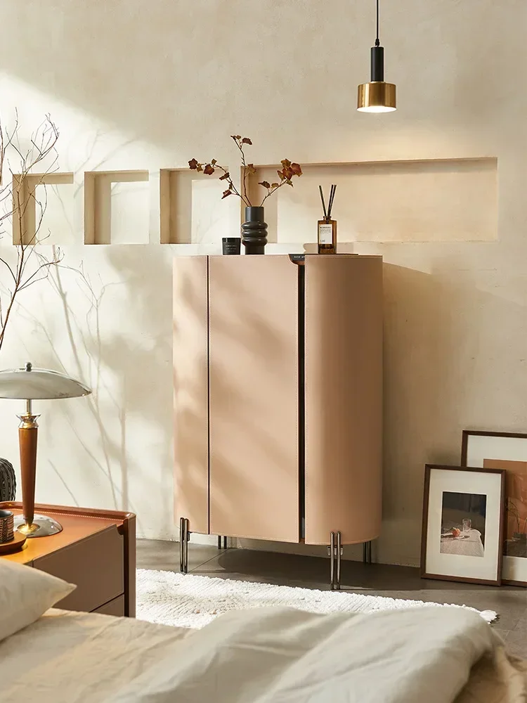 Italian minimalist luxury saddle leather foyer cabinet