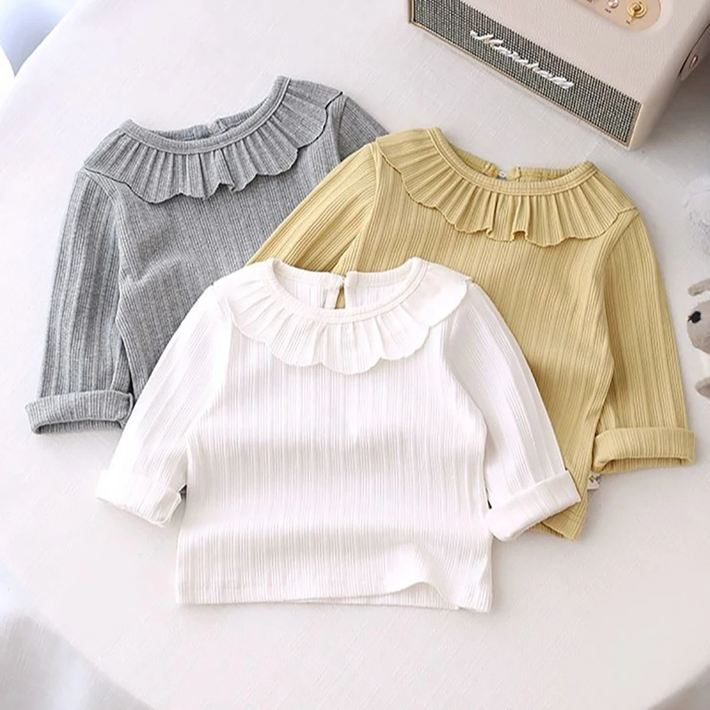 Children\'s O-neck Long Sleeved T-shirt Pure Cotton Fashion Solid Color Base Shirt 2024 Spring Autumn New Casual Versatile Top