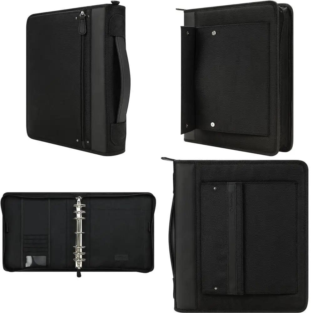 

Nylon Zippered Planner with Handles - Monarch Black Ring Binder
