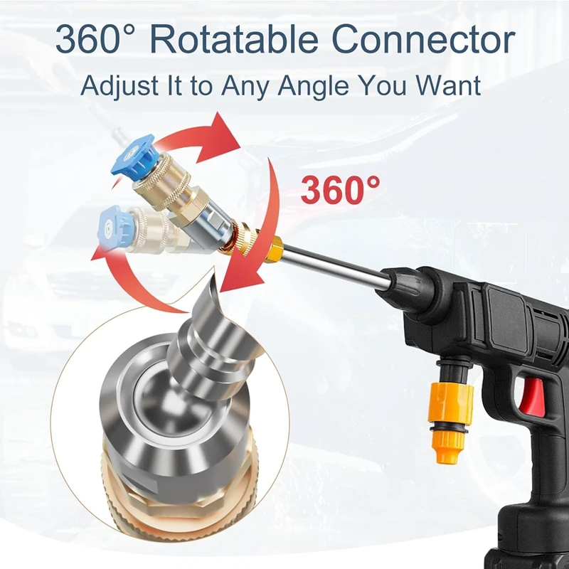 Quick Pivoting Coupler Attachment+7 Pressure Washer Nozzle Tips, 1/4 Inch Quick Connector As Shown Stainless Steel+Plastic