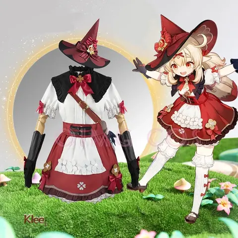 Genshin Impact Klee Blossoming Starlight Charakter Outfits Cosplay Kostüm Uniform Stoff Perücke Anime Halloween Kostüme für Spiel