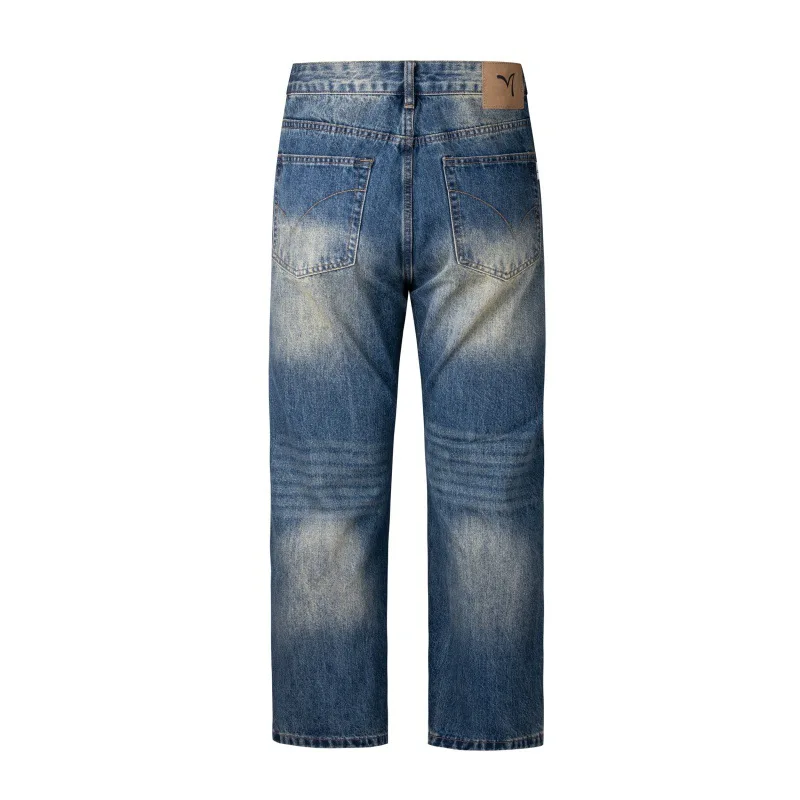 70S 90S New Flared Men'S Jeans Fashion Fashion Brand Printed Retro Loose Straight Leg Street Denim Trousers