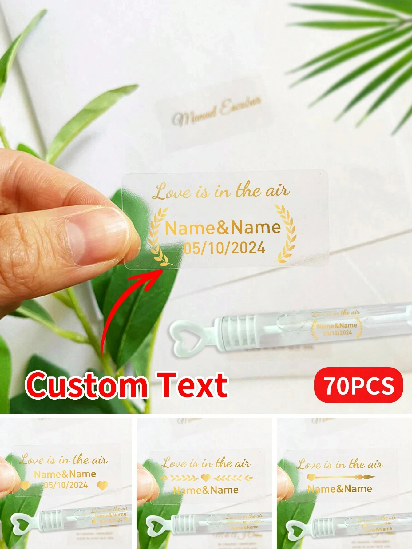 Custom Gold Foil Stickers Personalized Wedding Labels Bubble Wand Clear Vinyl For Bridal Shower Valentine Gift